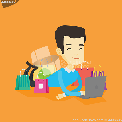 Image of Man shopping online vector illustration.