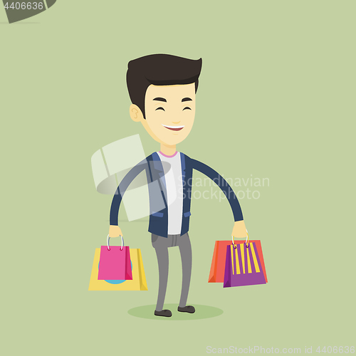 Image of Happy man with shopping bags vector illustration