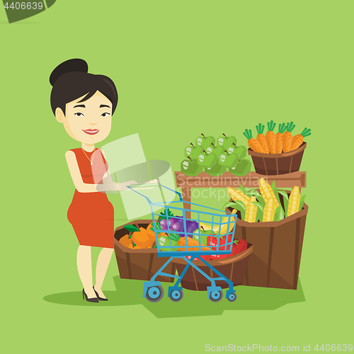 Image of Customer with shopping cart vector illustration.