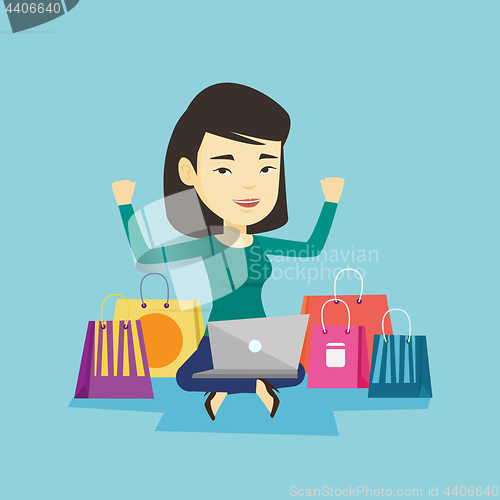 Image of Woman shopping online vector illustration.