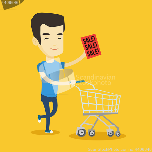 Image of Man running in a hurry to the store on sale.