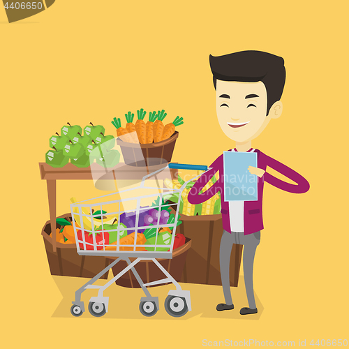 Image of Man with shopping list vector illustration.