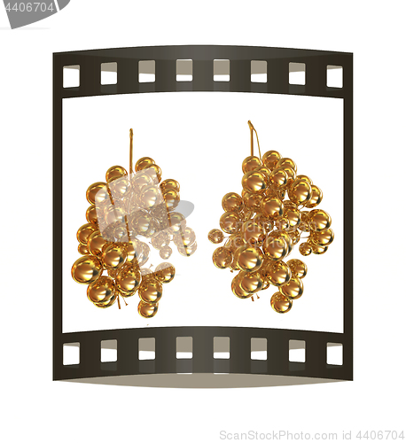 Image of Gold Grapes. 3d illustration. The film strip.