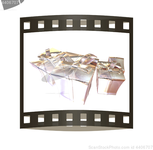 Image of Gift boxes. 3d illustration. The film strip.