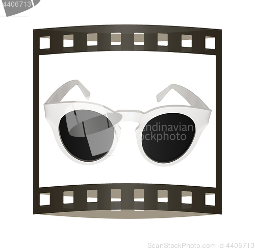 Image of Cool metal sunglasses. 3d illustration. The film strip.