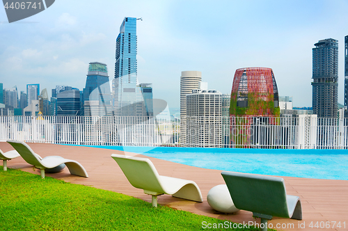 Image of Rooftop deck chairs. Singapore Downtown