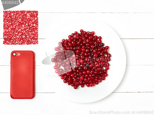 Image of bowl of cowberries on old wooden table