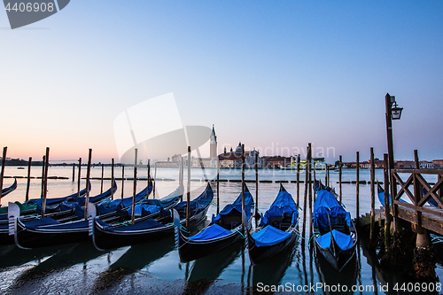 Image of Gondolas in Venice, Italy at sunrise