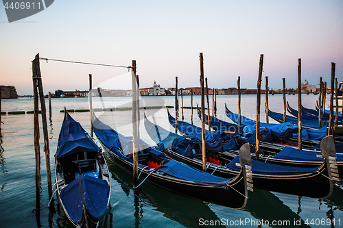 Image of Gondolas in Venice, Italy at sunrise