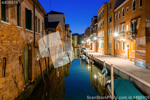 Image of Canal view in Venice, Italy at blue hour before sunrise