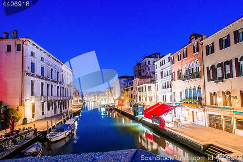 Image of Canal view in Venice, Italy at blue hour before sunrise