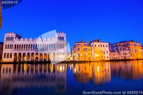 Image of Grand canal view in Venice, Italy at blue hour before sunrise