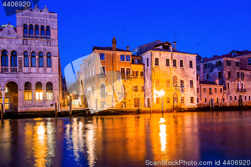 Image of Grand canal view in Venice, Italy at blue hour before sunrise