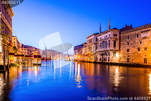 Image of Grand canal view in Venice, Italy at blue hour before sunrise