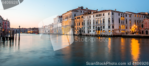 Image of Grand canal view in Venice, Italy at blue hour before sunrise