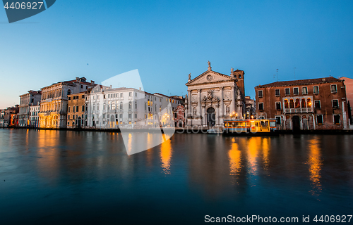 Image of Grand canal view in Venice, Italy at blue hour before sunrise