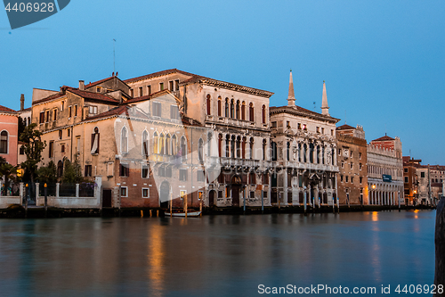 Image of Grand canal view in Venice, Italy at blue hour before sunrise