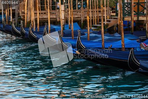 Image of Gondolas in Venice, Italy at sunrise