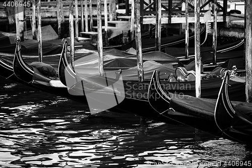 Image of Gondolas in Venice, Italy at sunrise