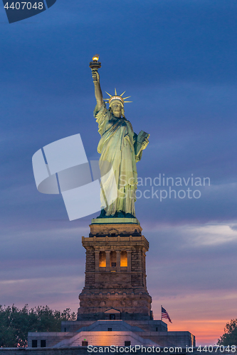 Image of Statue of Liberty at dusk, New York City, USA