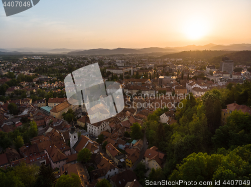 Image of Aerial view of old medieval city center of Ljubljana, capital of Slovenia.