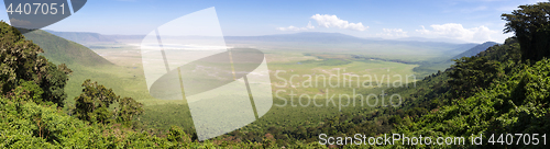 Image of Panoramiv view of volcanic crater of Ngorongoro, Tanzania, Africa.