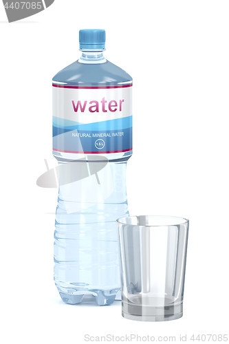 Image of Water bottle and empty glass