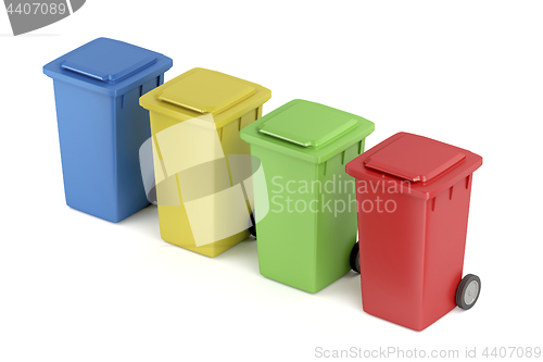 Image of Multicolored plastic trash bins