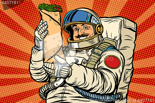 Image of Mustachioed astronaut with Shawarma kebab Doner