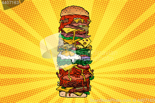 Image of Huge Burger tower. Street fast food