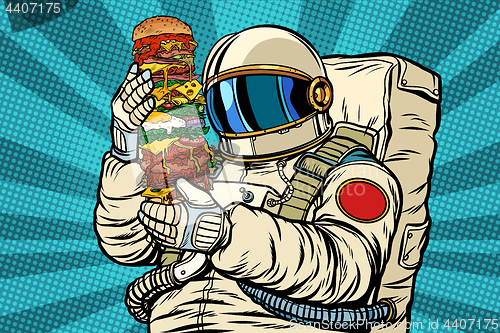 Image of Astronaut with a giant burger