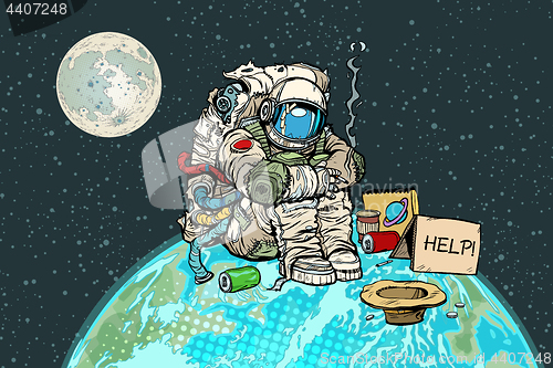 Image of Poor hungry astronaut on planet earth