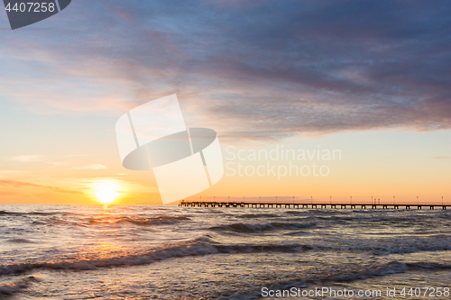 Image of Seascape, sunset, empty harbor