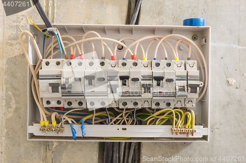 Image of Junction box in the apartment, differential automatons and circuit breakers