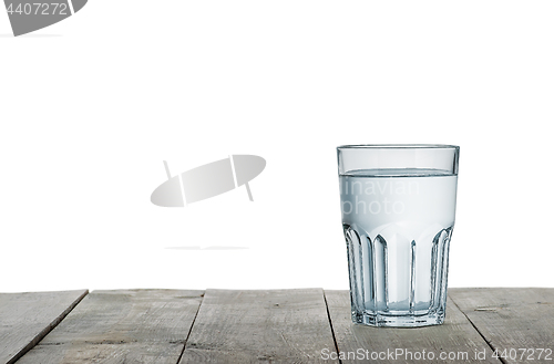 Image of Glass of water on wooden table