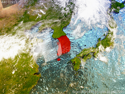 Image of South Korea on illustrated globe