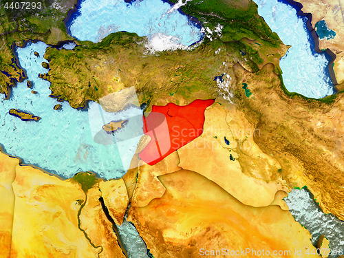 Image of Syria on illustrated globe