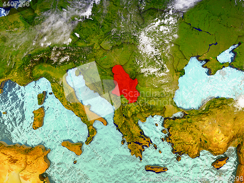 Image of Serbia on illustrated globe