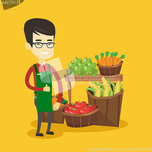Image of Friendly supermarket worker vector illustration.