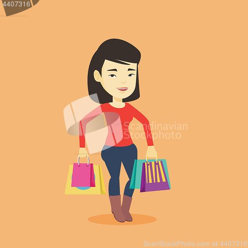 Image of Happy woman with shopping bags vector illustration