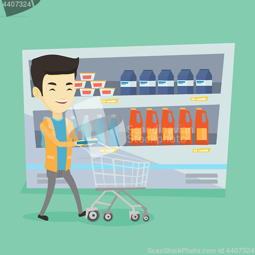 Image of Customer with shopping cart vector illustration.