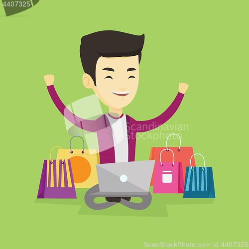 Image of Man shopping online vector illustration.