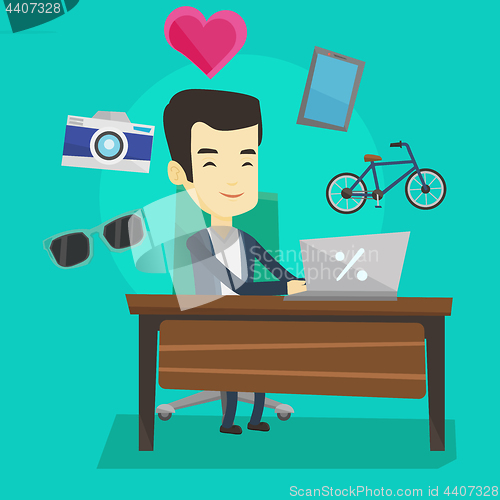 Image of Man shopping online vector illustration.