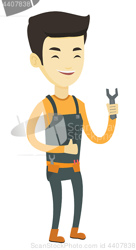 Image of Repairman holding spanner vector illustration.