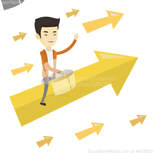 Image of Happy business man flying to success.