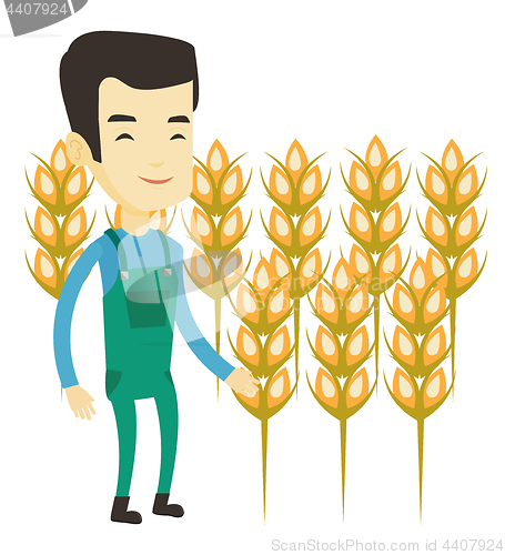 Image of Farmer in wheat field vector illustration.