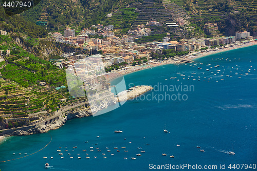 Image of High angle view of Minori and Maiori, Amalfi coast, Italy