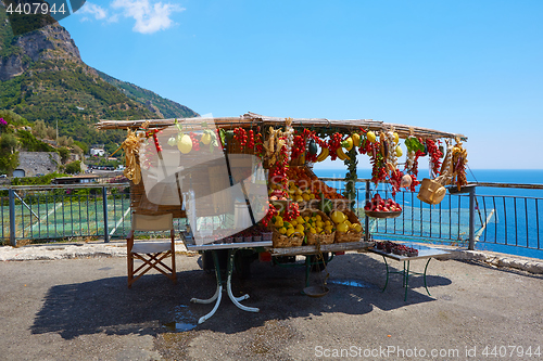 Image of Traditional fruit shop stall on Amalfi coast, Italy