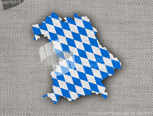 Image of Map and flag of Bavaria on old linen