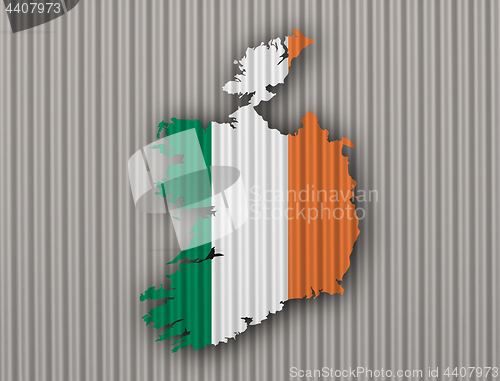 Image of Map and flag of Ireland on corrugated iron